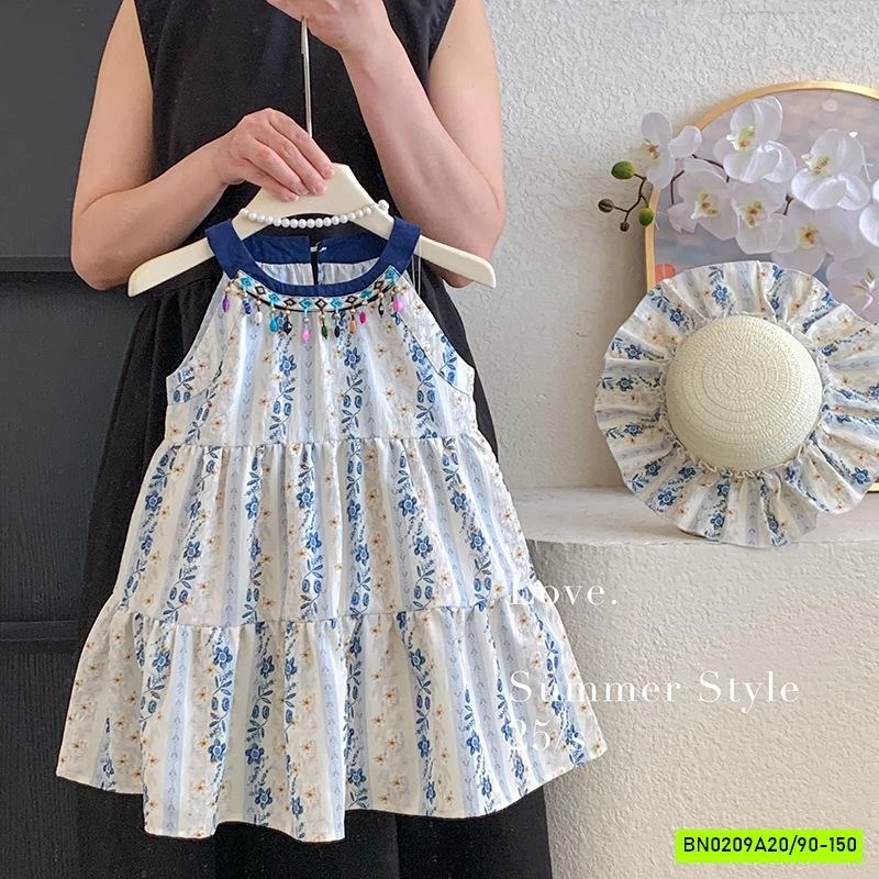 ĐẦM HOA CỔ YẾM ĐÍNH CƯỜM