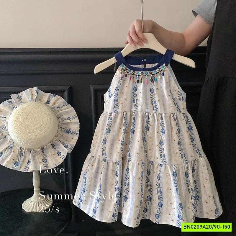 ĐẦM HOA CỔ YẾM ĐÍNH CƯỜM