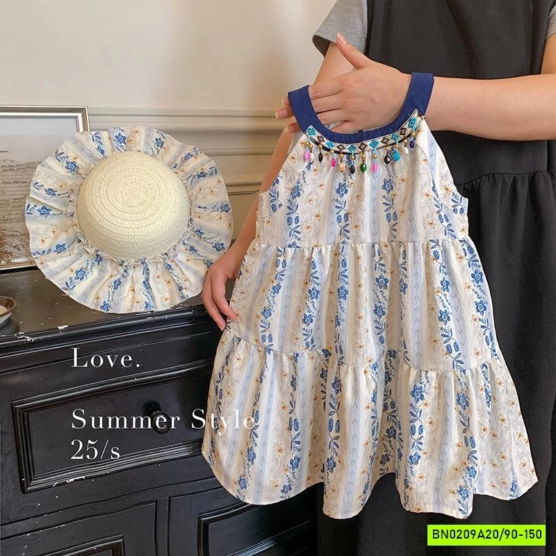 ĐẦM HOA CỔ YẾM ĐÍNH CƯỜM