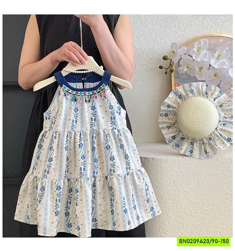 ĐẦM HOA CỔ YẾM ĐÍNH CƯỜM