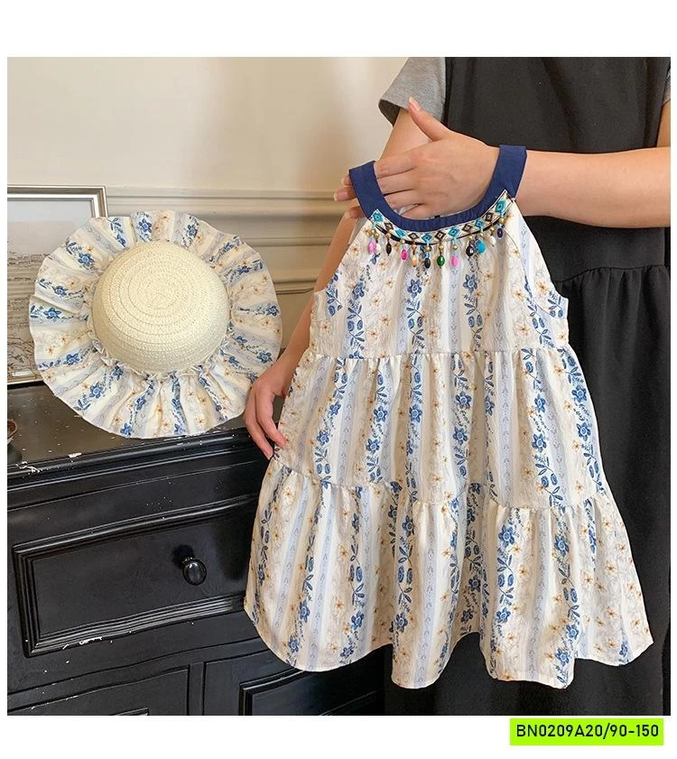 ĐẦM HOA CỔ YẾM ĐÍNH CƯỜM