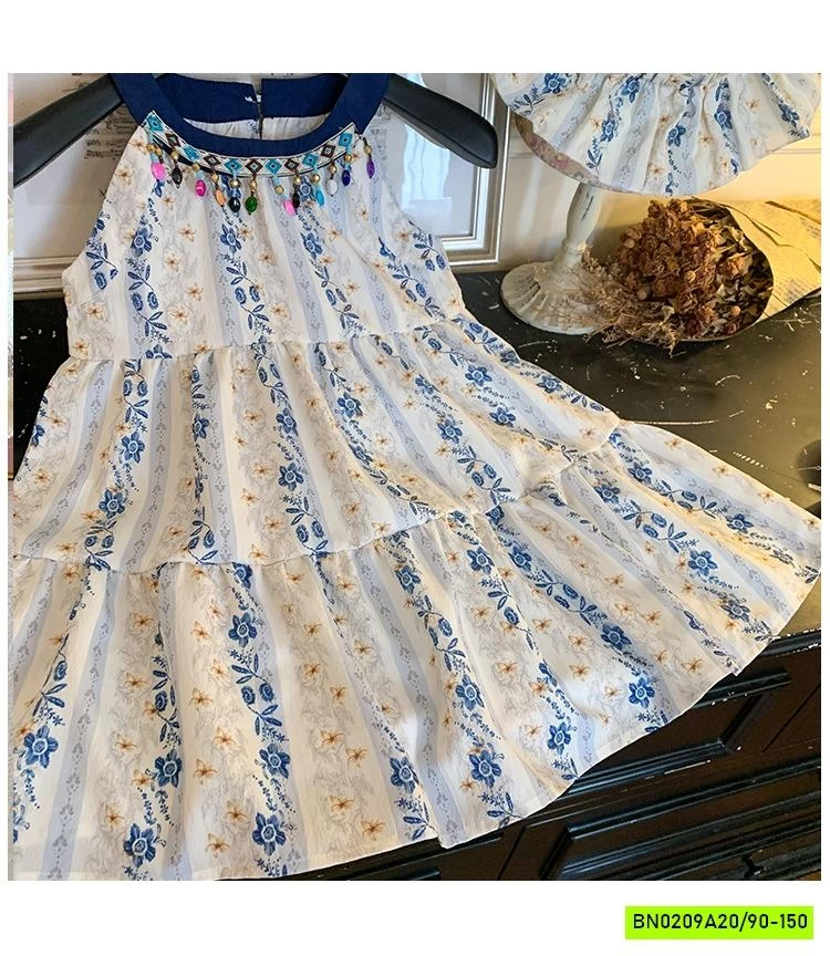 ĐẦM HOA CỔ YẾM ĐÍNH CƯỜM