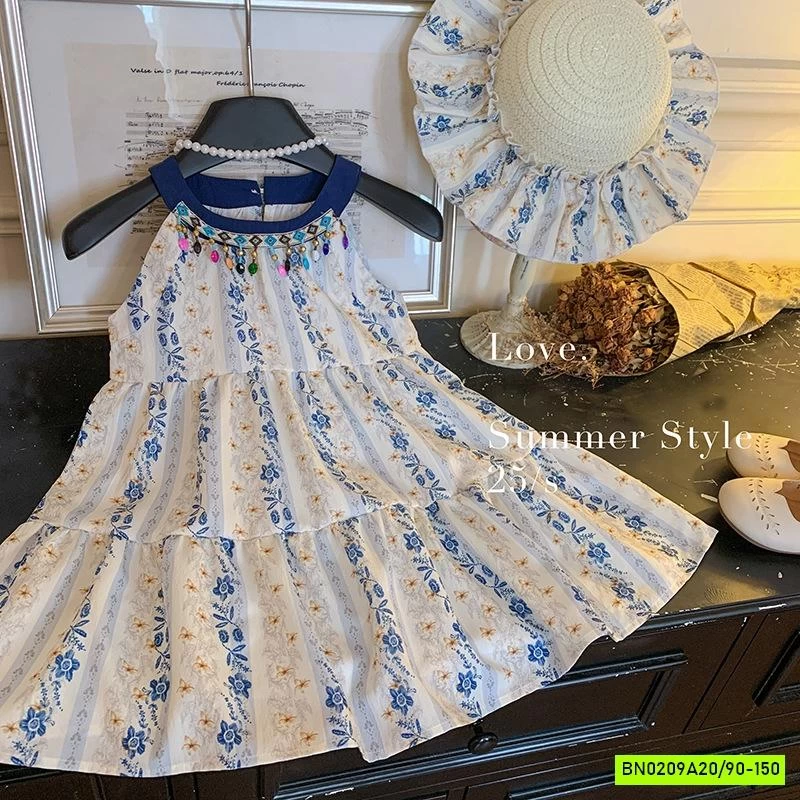 ĐẦM HOA CỔ YẾM ĐÍNH CƯỜM