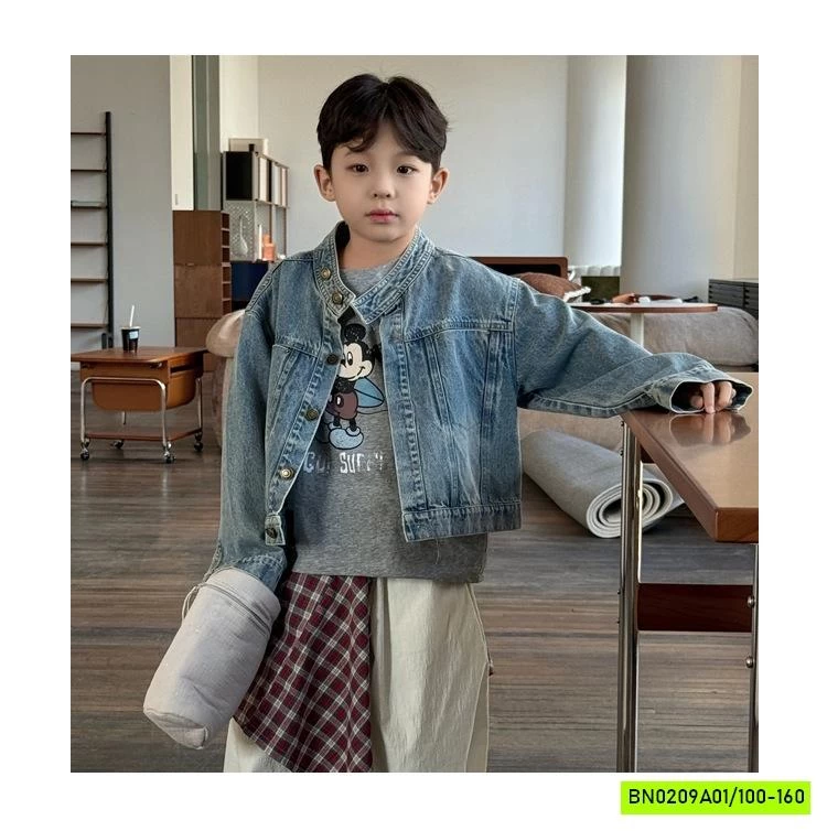 KHOÁC JEANS CỔ TRỤ DÁNG CROPTOP