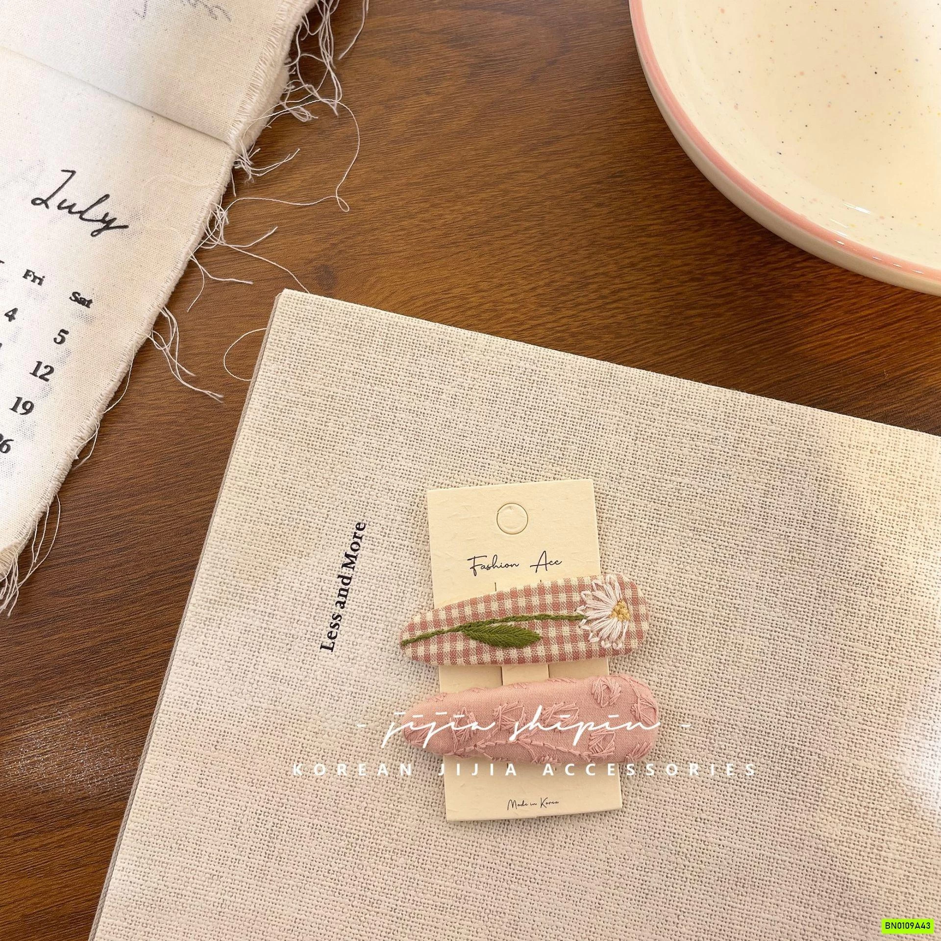 SET 2 KẸP TÓC BỌC VẢI THÊU HÀN QUỐC