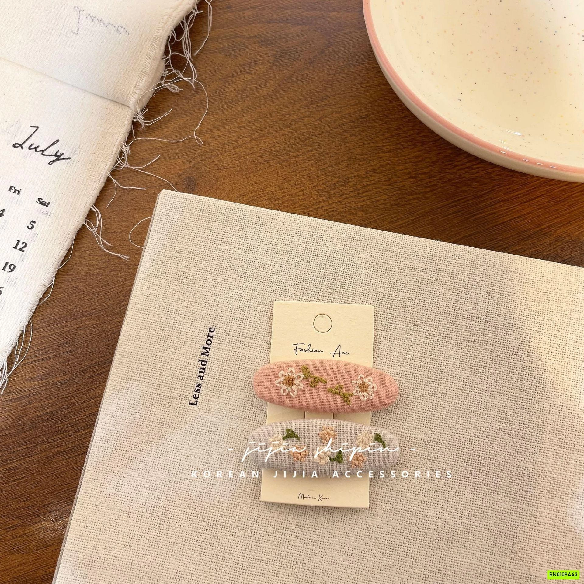 SET 2 KẸP TÓC BỌC VẢI THÊU HÀN QUỐC