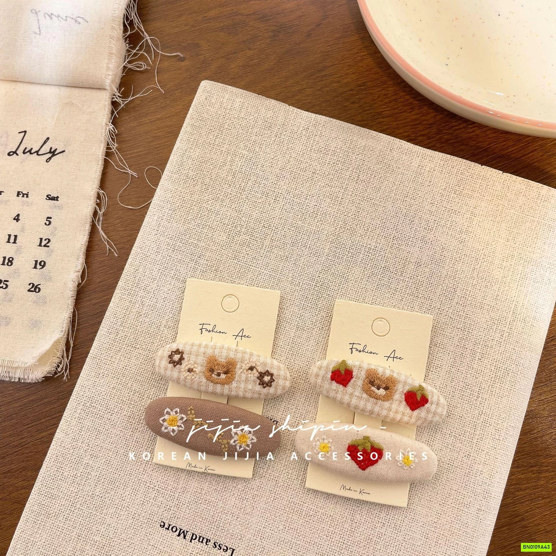 SET 2 KẸP TÓC BỌC VẢI THÊU HÀN QUỐC