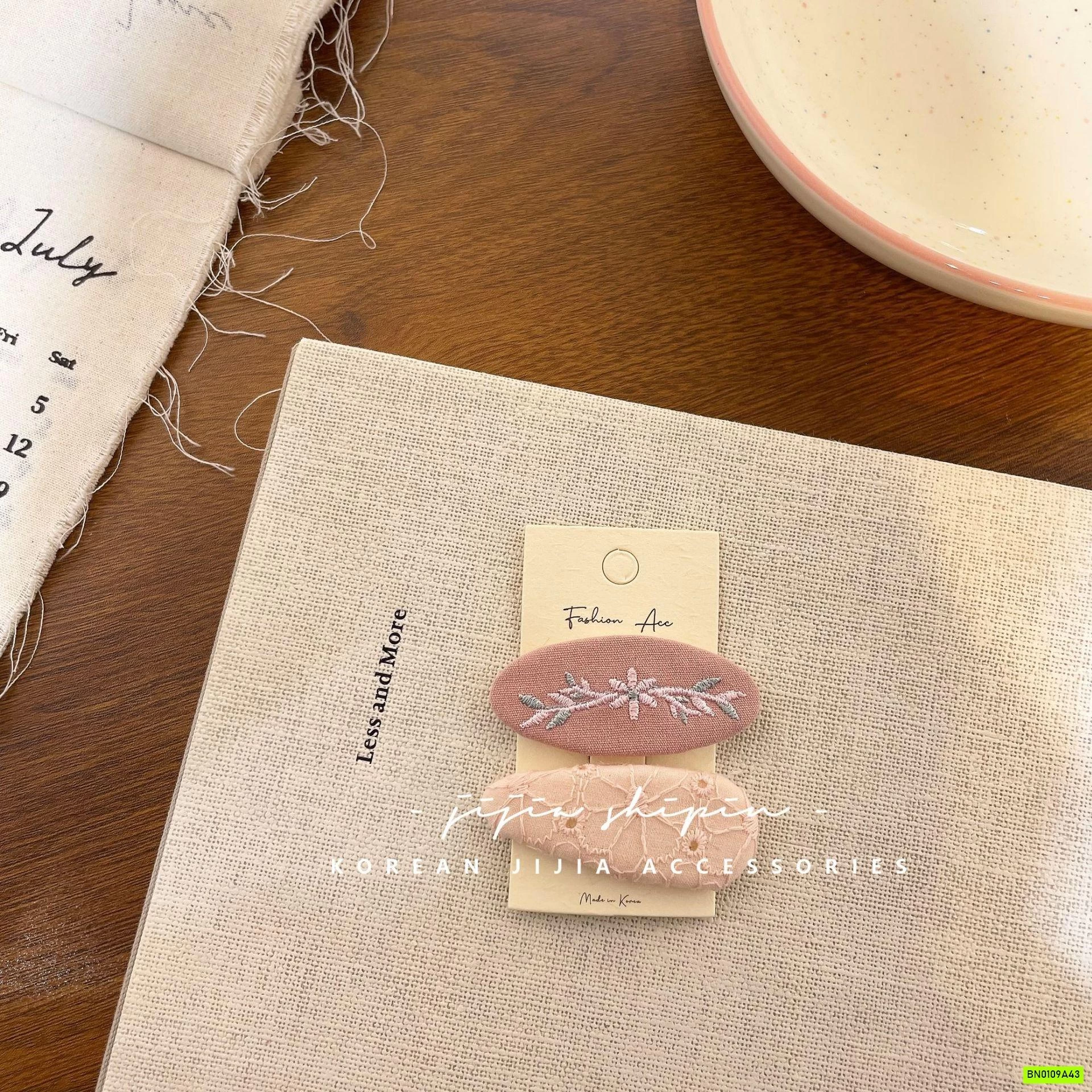 SET 2 KẸP TÓC BỌC VẢI THÊU HÀN QUỐC