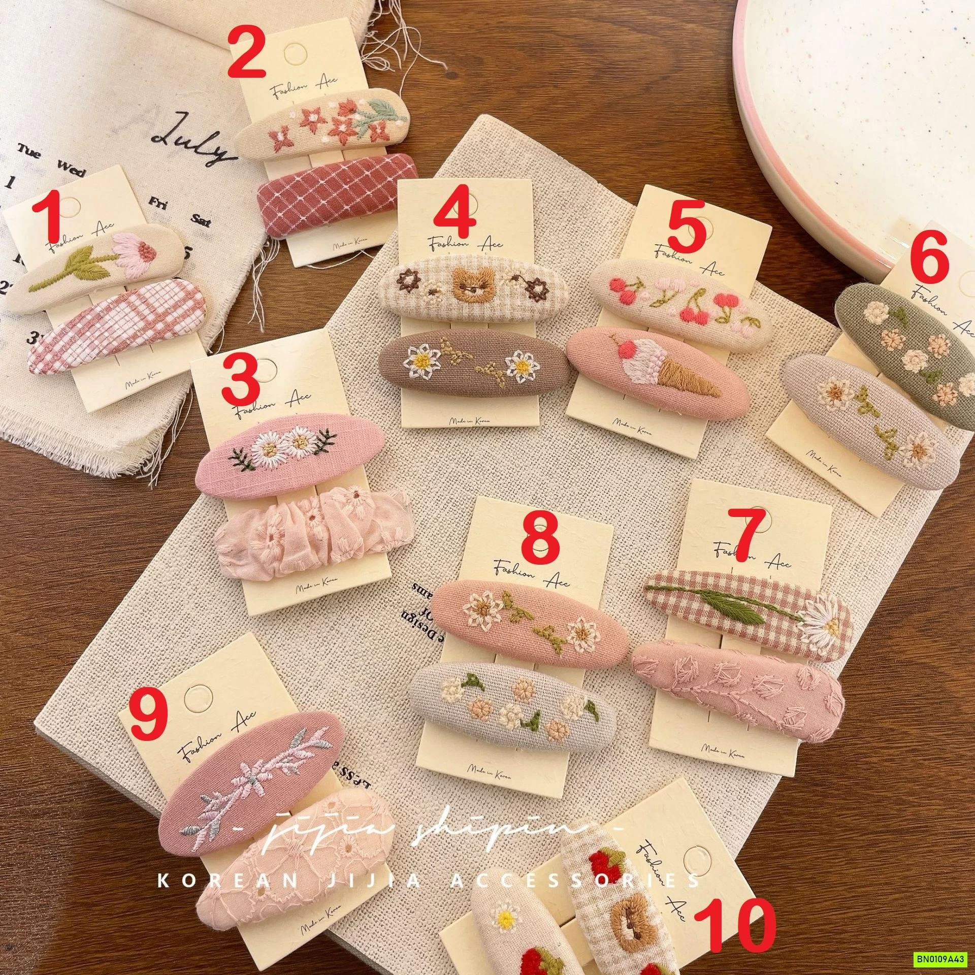 SET 2 KẸP TÓC BỌC VẢI THÊU HÀN QUỐC