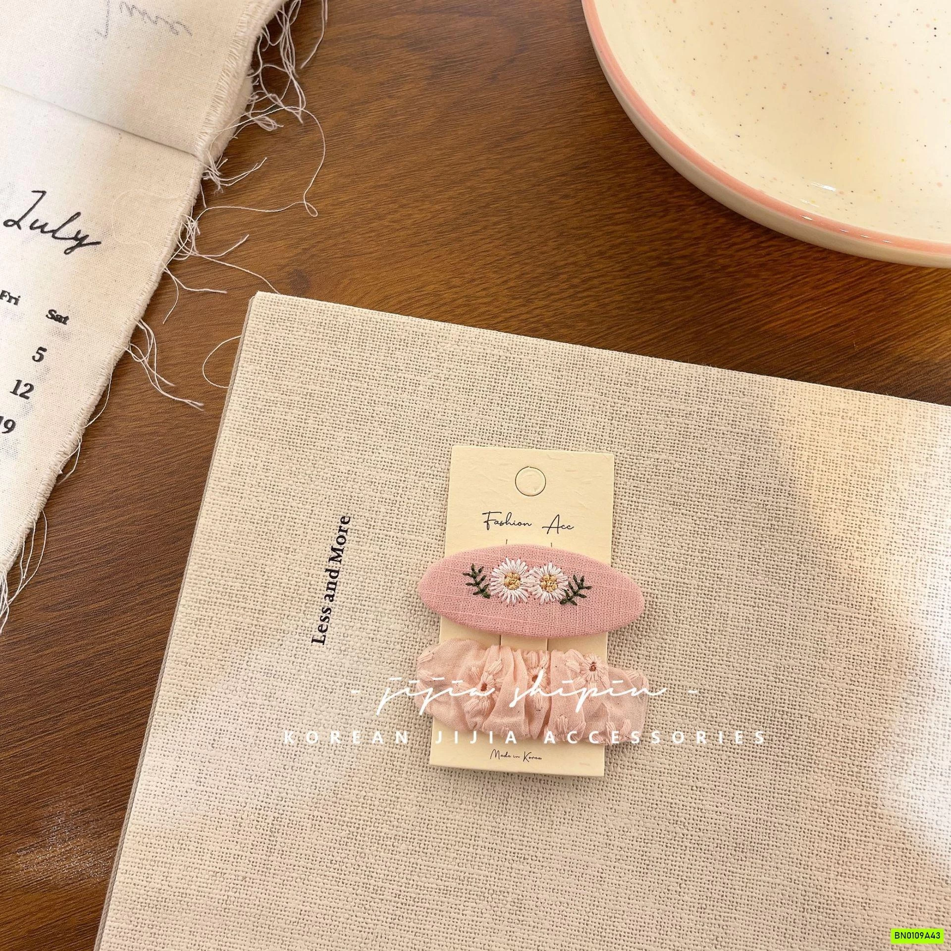 SET 2 KẸP TÓC BỌC VẢI THÊU HÀN QUỐC