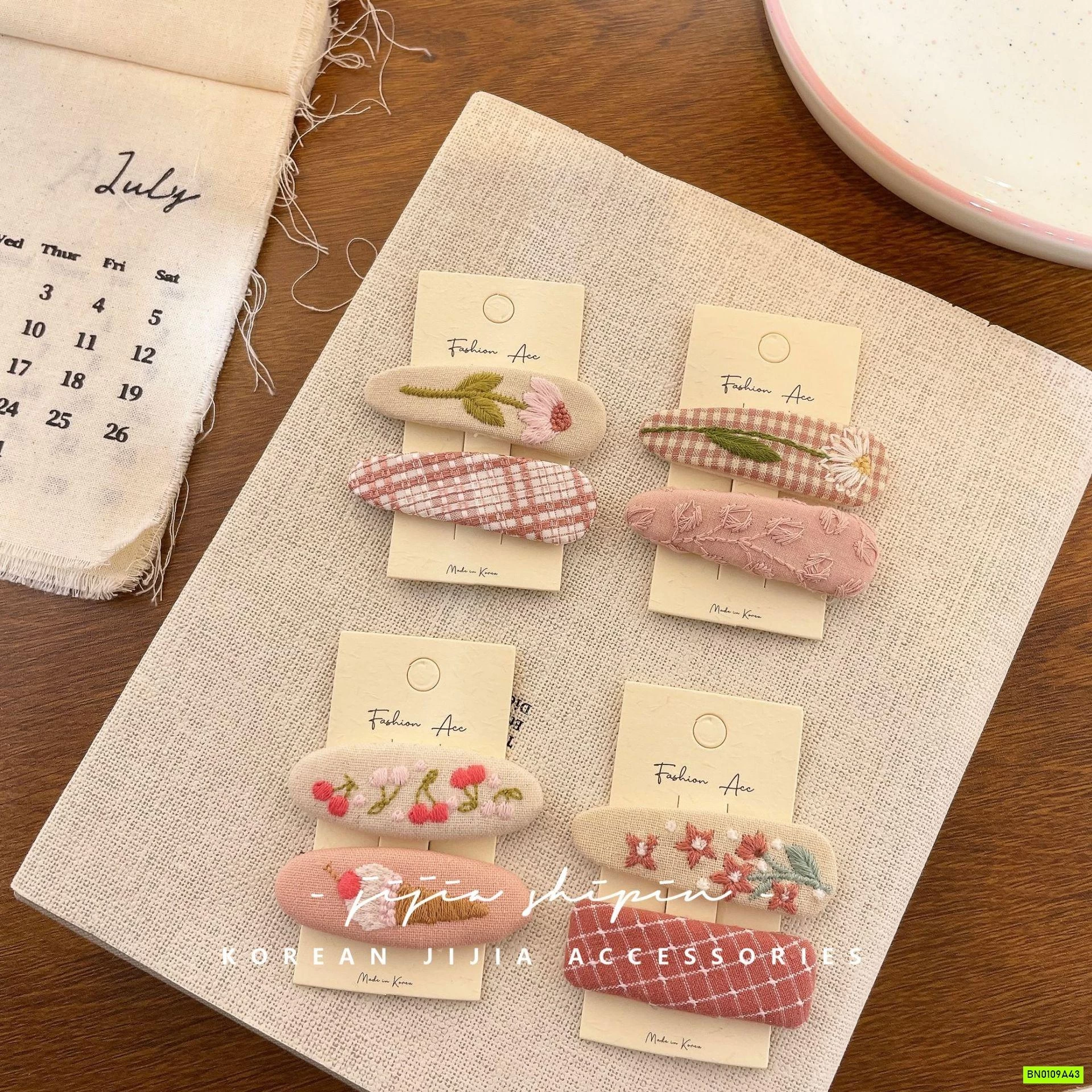 SET 2 KẸP TÓC BỌC VẢI THÊU HÀN QUỐC