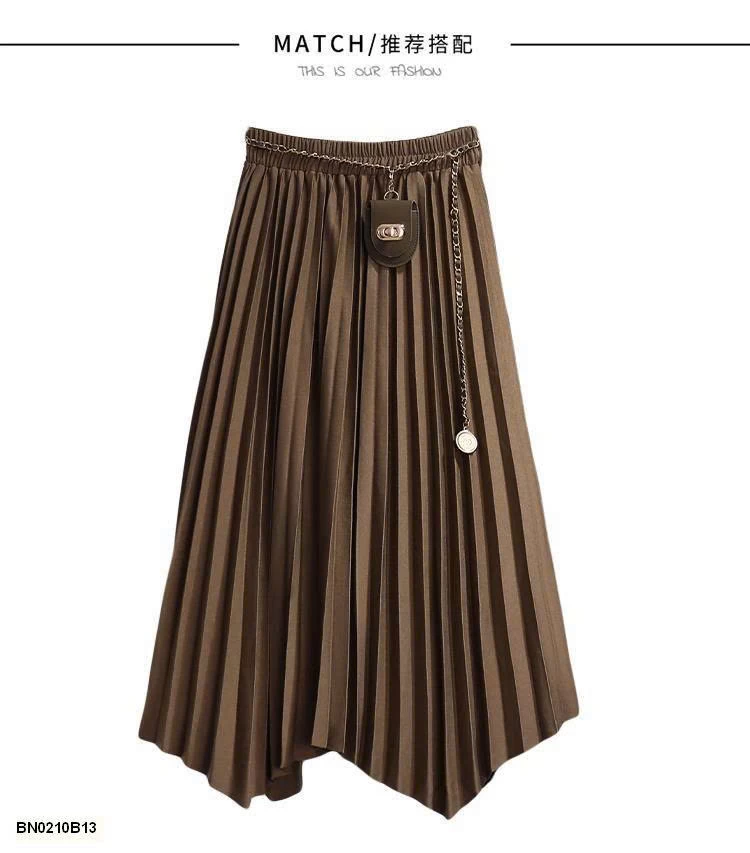 CHÂN VÁY XẾP LY DÁNG DÀI KÈM ĐAI