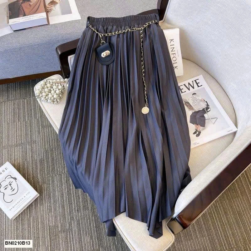 CHÂN VÁY XẾP LY DÁNG DÀI KÈM ĐAI