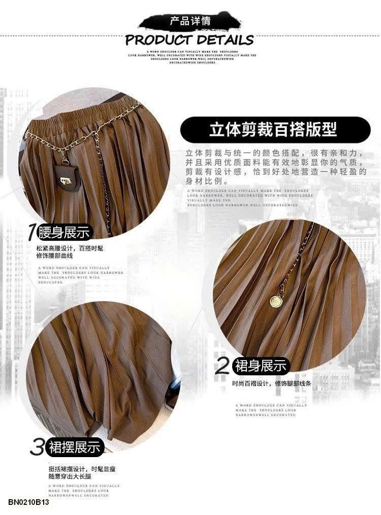 CHÂN VÁY XẾP LY DÁNG DÀI KÈM ĐAI