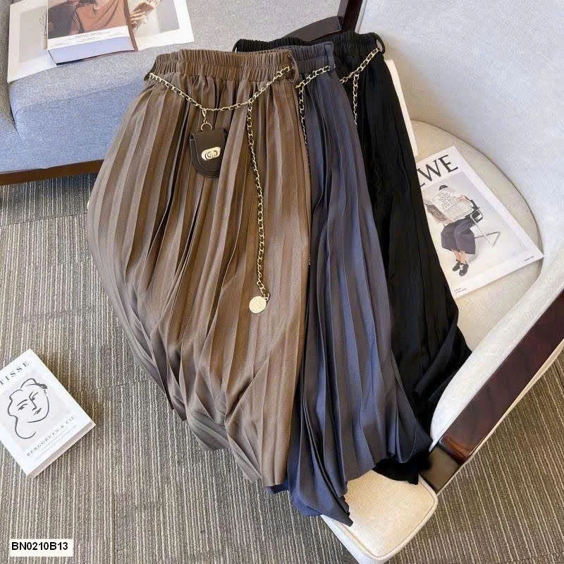 CHÂN VÁY XẾP LY DÁNG DÀI KÈM ĐAI