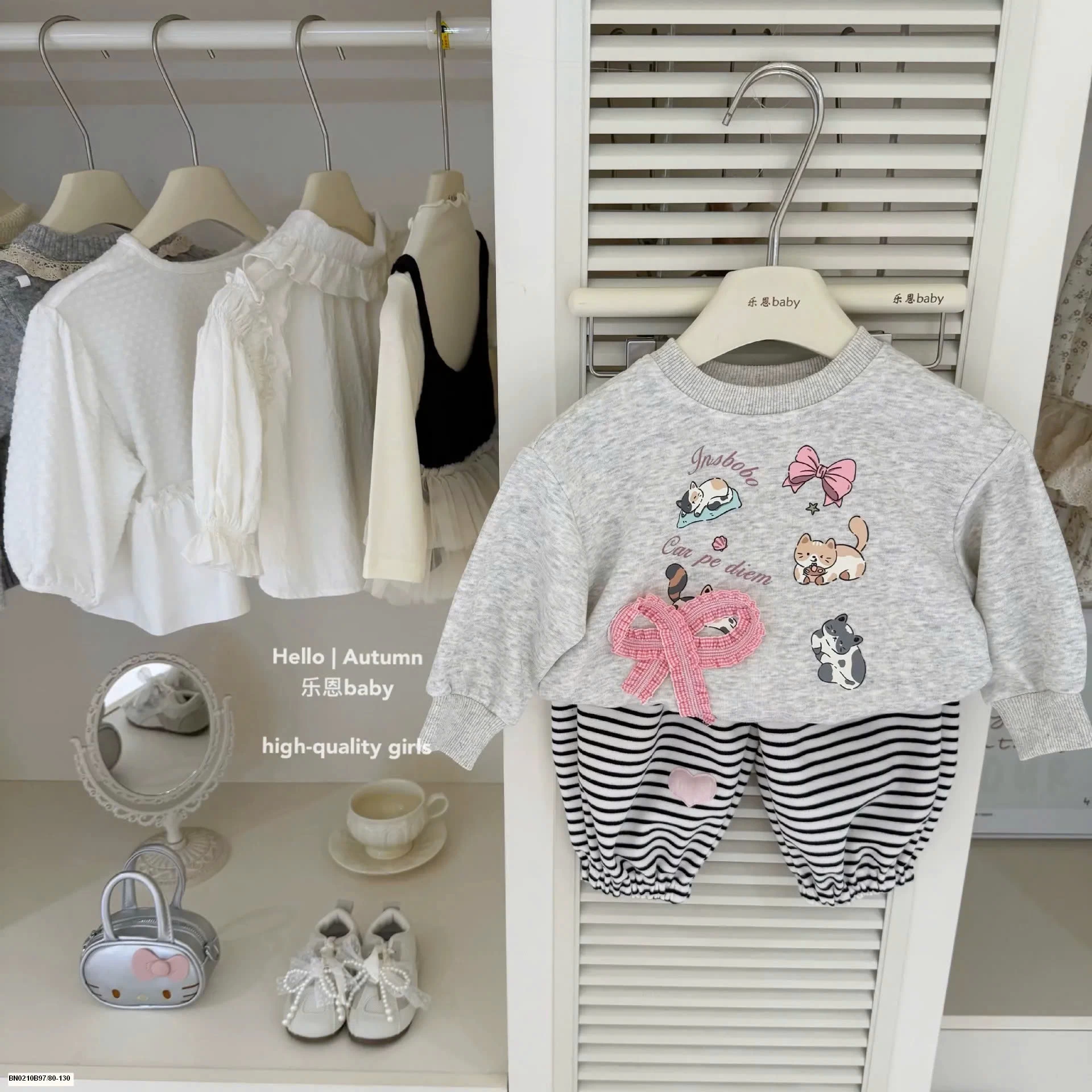 SET ÁO NỈ NƠ  MÈO XÁM