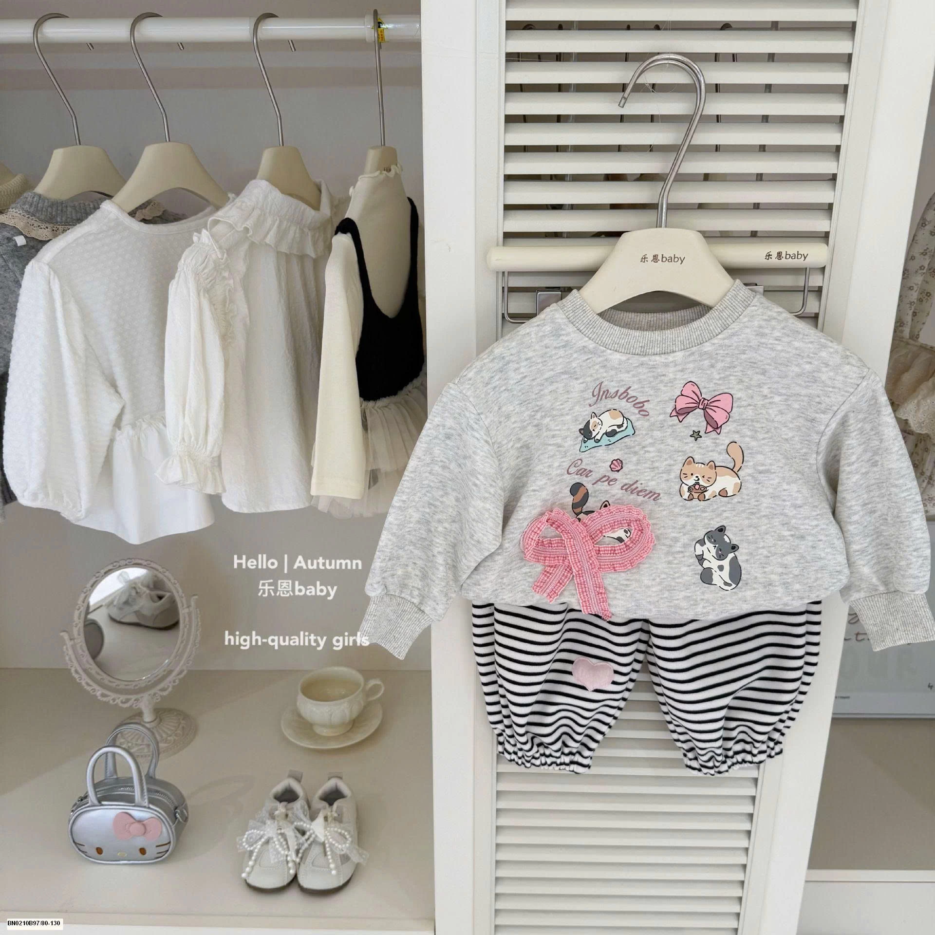 SET ÁO NỈ NƠ  MÈO XÁM