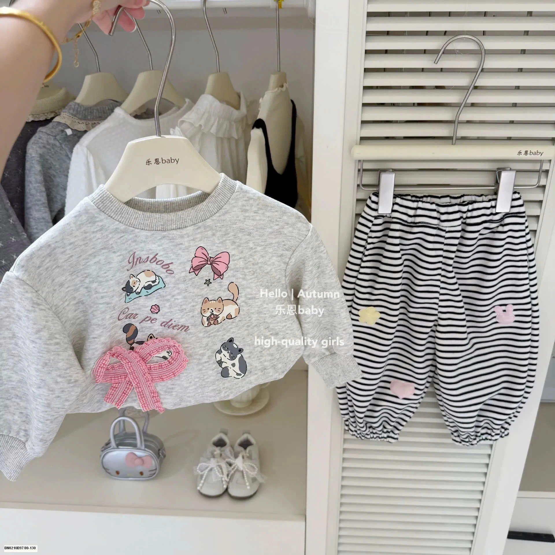 SET ÁO NỈ NƠ  MÈO XÁM