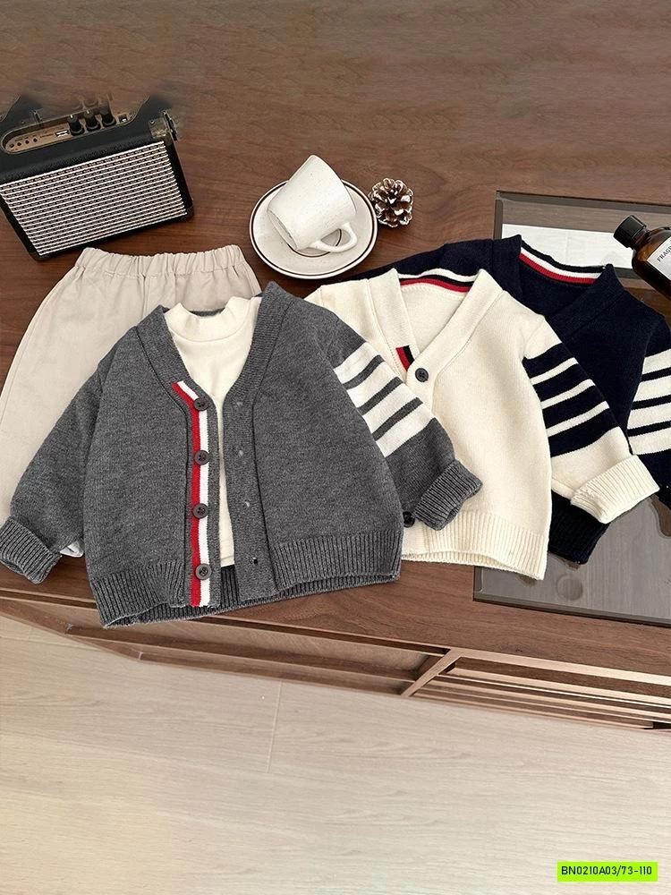 CARDIGAN LEN KẺ TAY SZ NHÍ