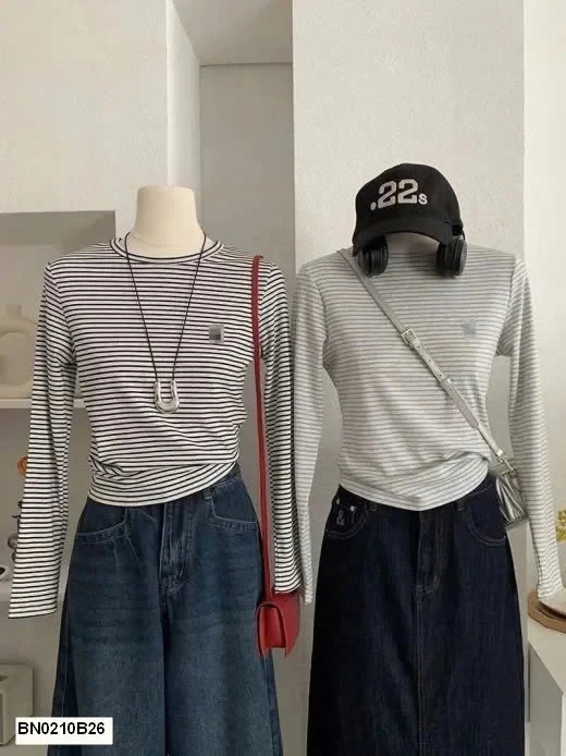 ÁO THUN KẺ DÀI TAY CHO NỮ