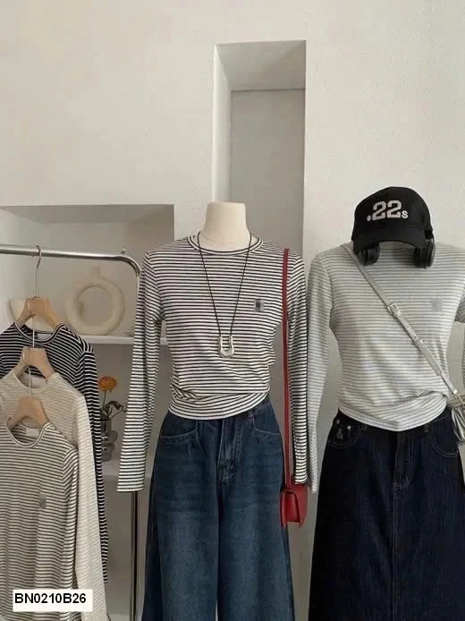 ÁO THUN KẺ DÀI TAY CHO NỮ