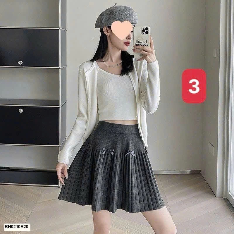 CHÂN VÁY XẾP LY MIX NƠ