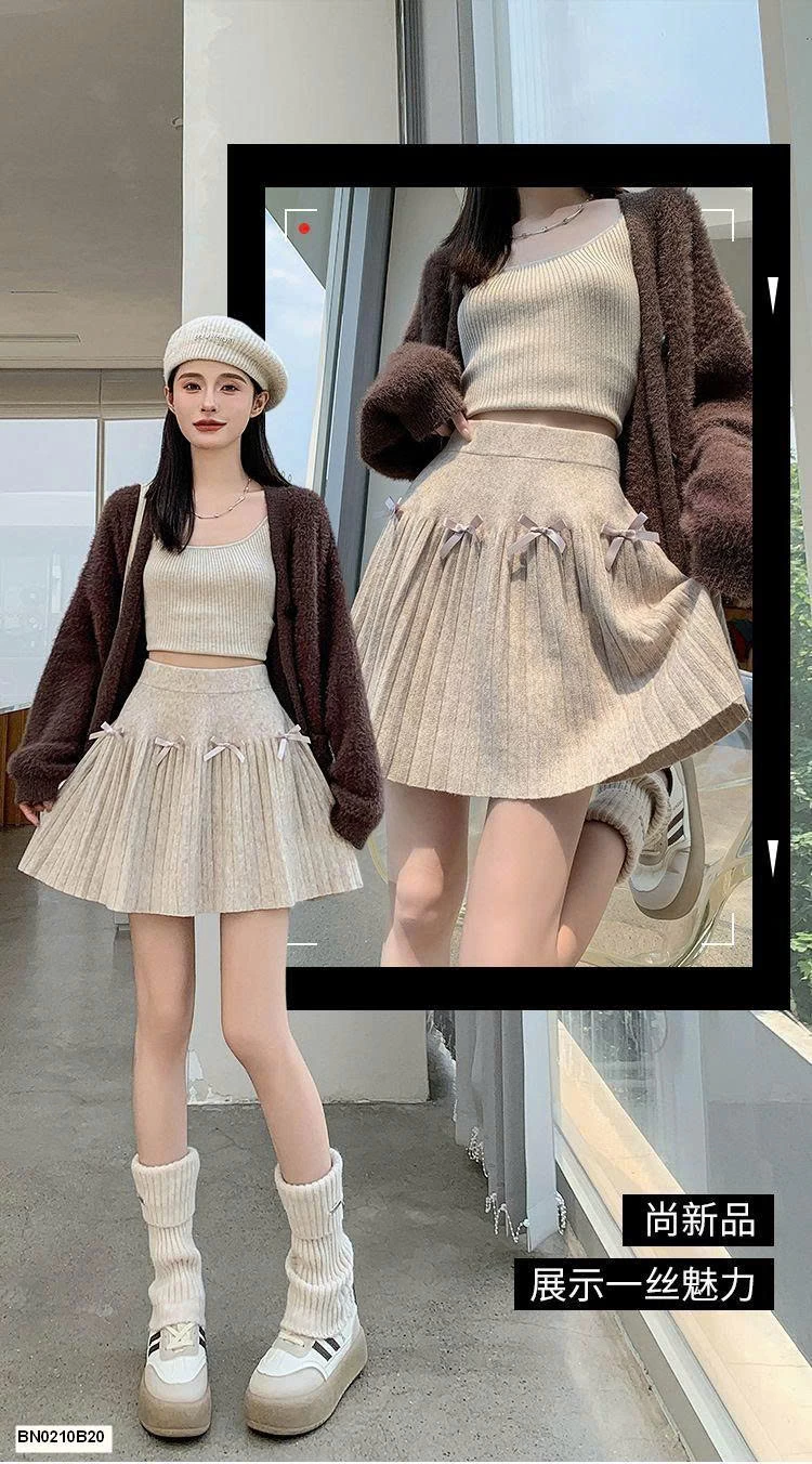 CHÂN VÁY XẾP LY MIX NƠ