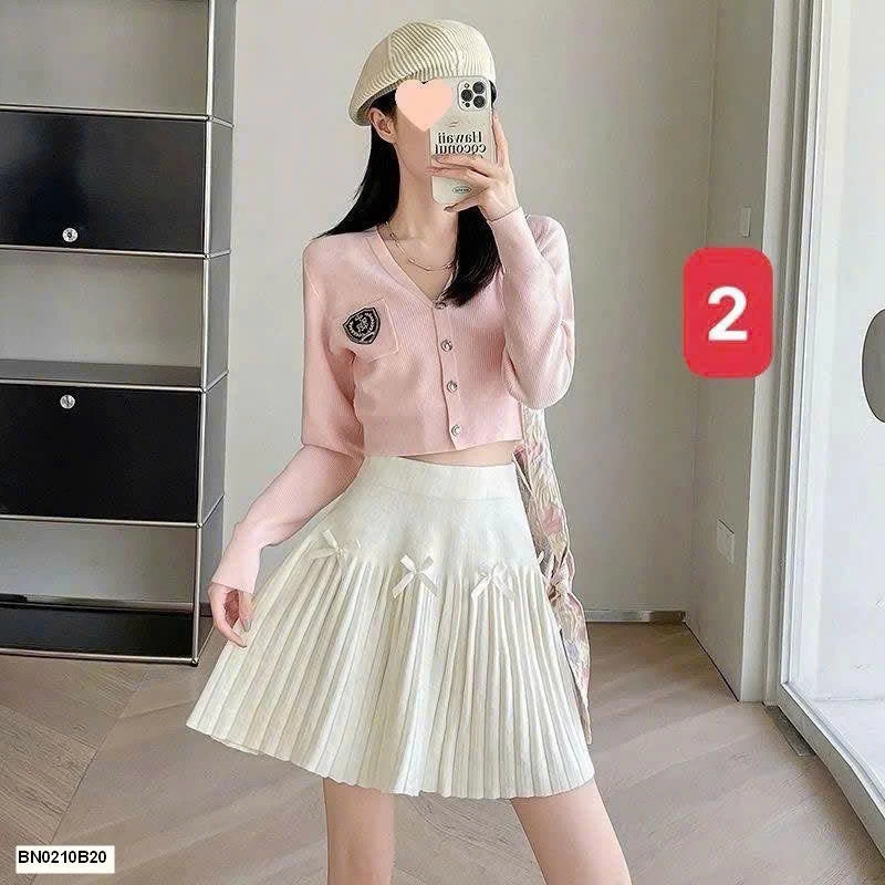 CHÂN VÁY XẾP LY MIX NƠ