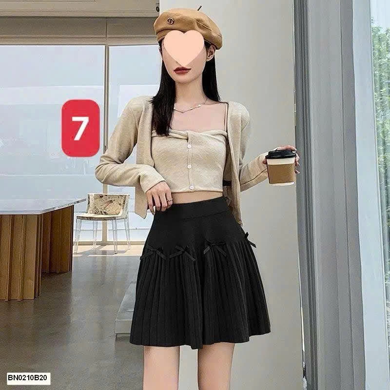 CHÂN VÁY XẾP LY MIX NƠ