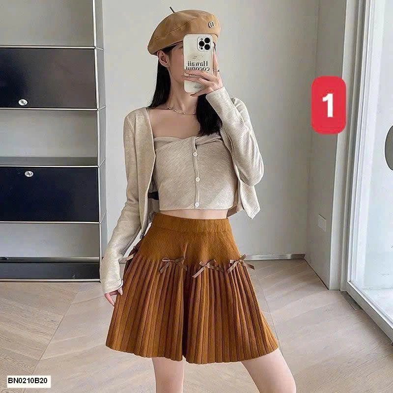 CHÂN VÁY XẾP LY MIX NƠ