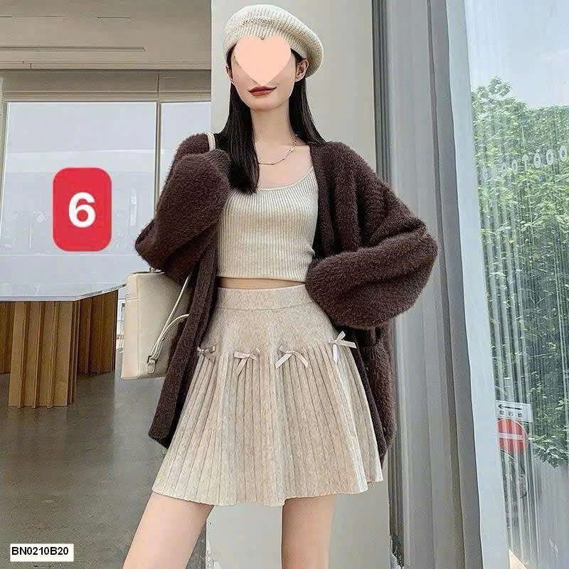 CHÂN VÁY XẾP LY MIX NƠ