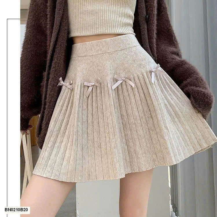 CHÂN VÁY XẾP LY MIX NƠ