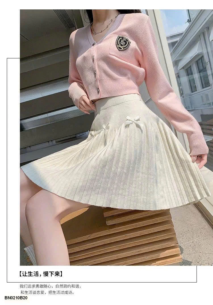 CHÂN VÁY XẾP LY MIX NƠ