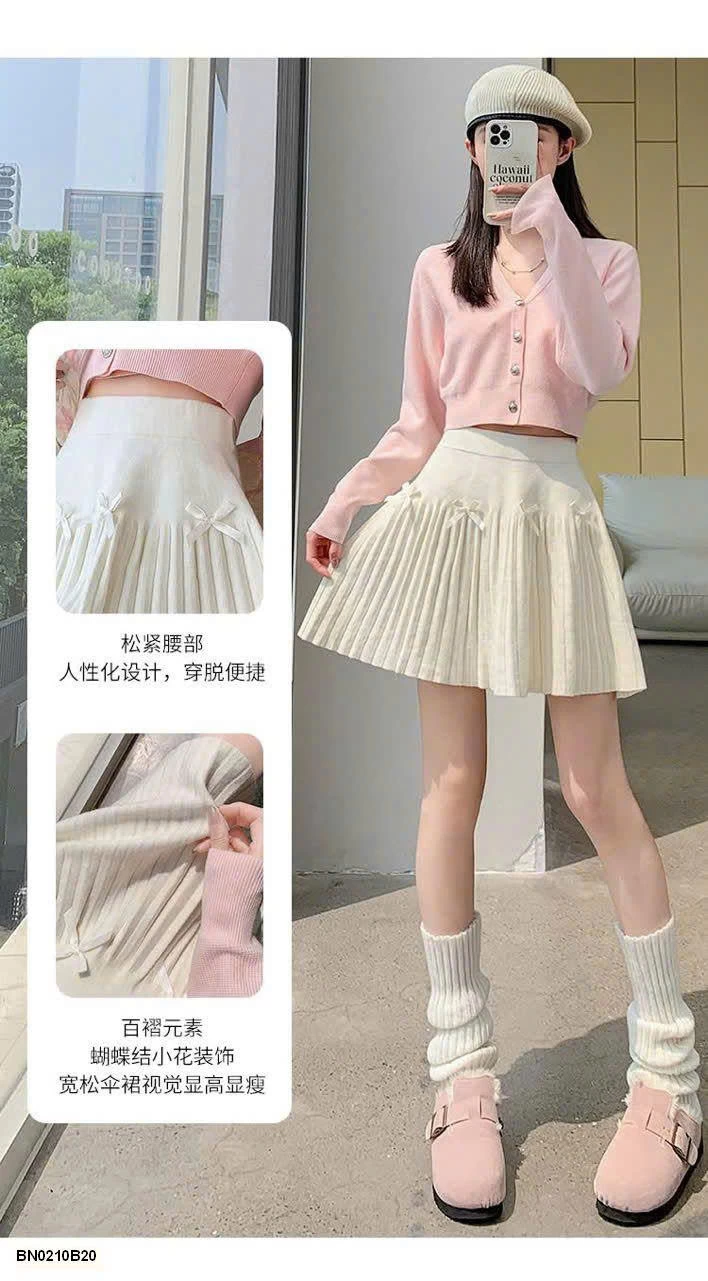 CHÂN VÁY XẾP LY MIX NƠ