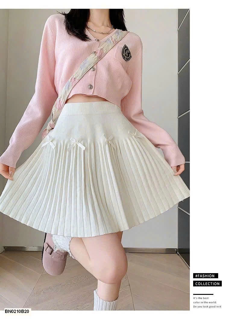 CHÂN VÁY XẾP LY MIX NƠ