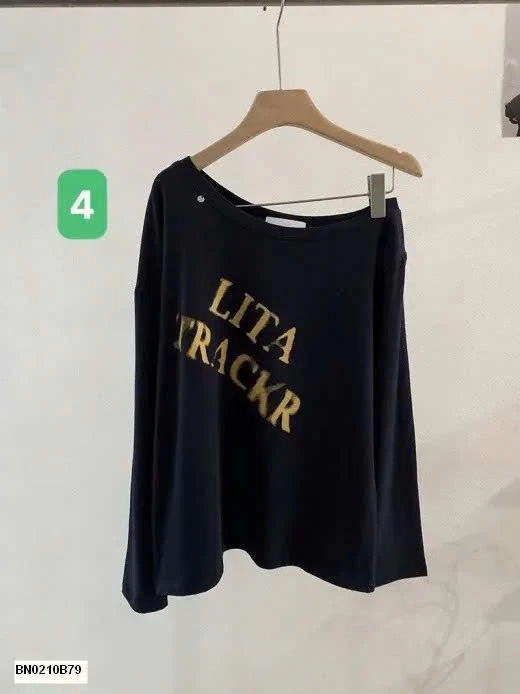 ÁO THUN DÀI TAY LỆCH VAI IN CHỮ CHO NỮ