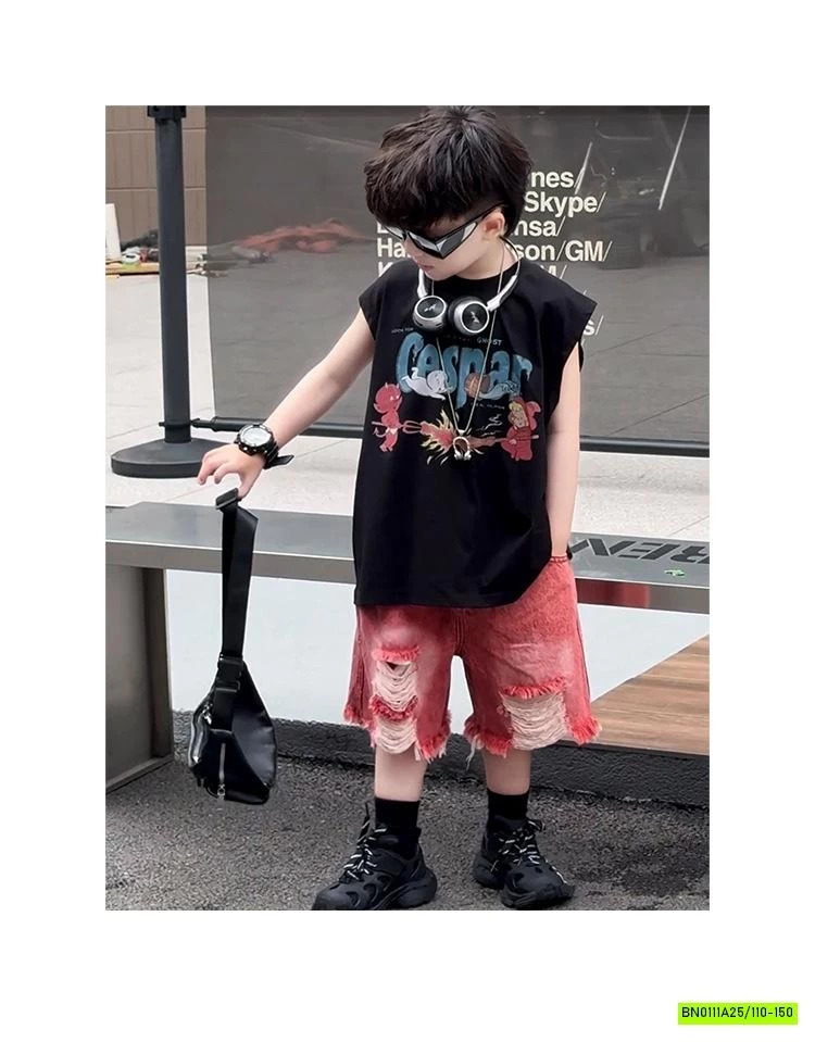 SHORT JEANS RÁCH ĐỎ JIMMY