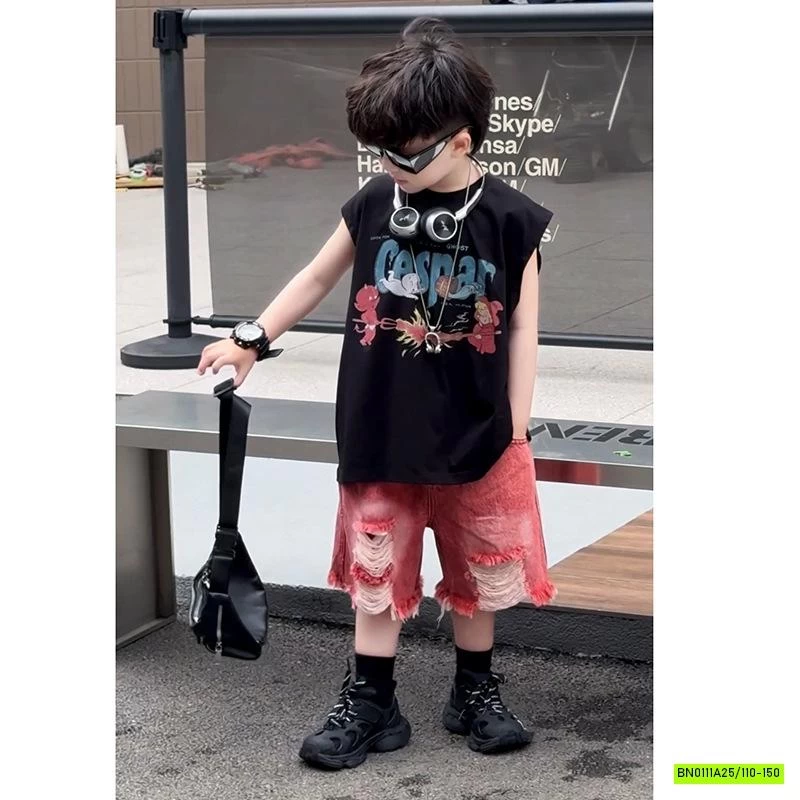 SHORT JEANS RÁCH ĐỎ JIMMY