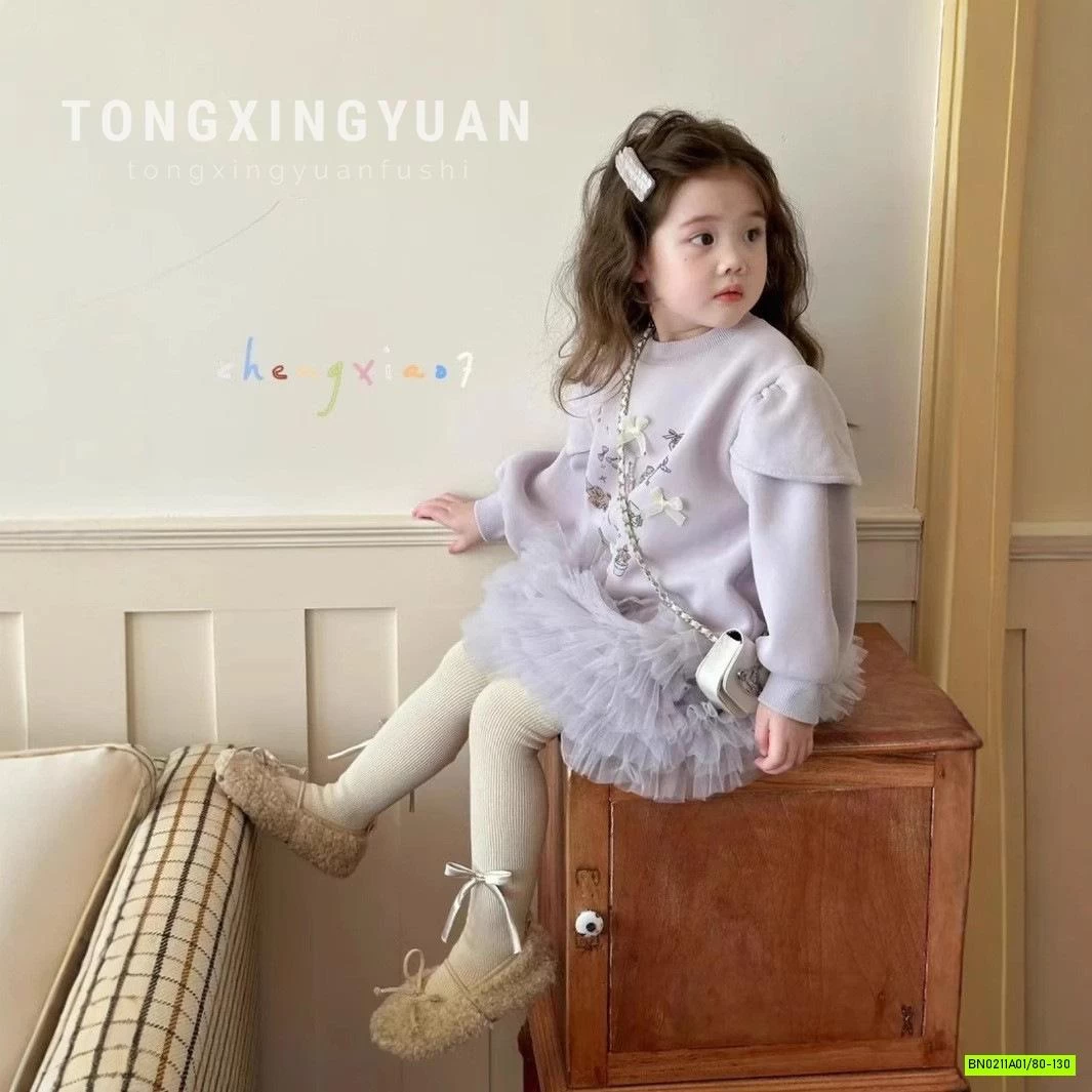 Đầm nỉ phối chân voan tím Ningli