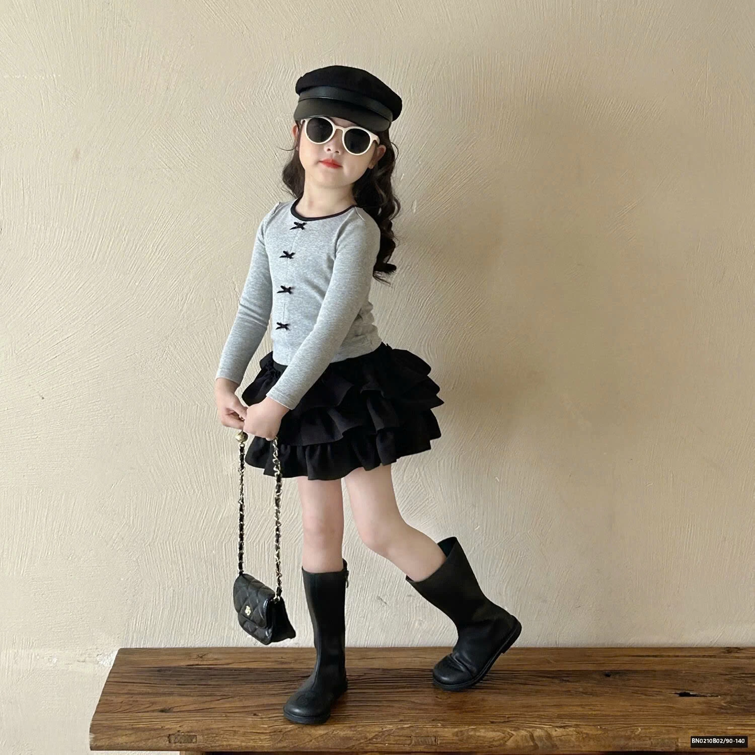 SÉT THUN XÁM MIX CHÂN VÁY TẦNG BÈO