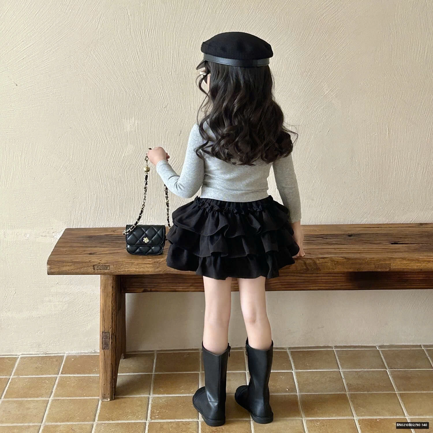 SÉT THUN XÁM MIX CHÂN VÁY TẦNG BÈO