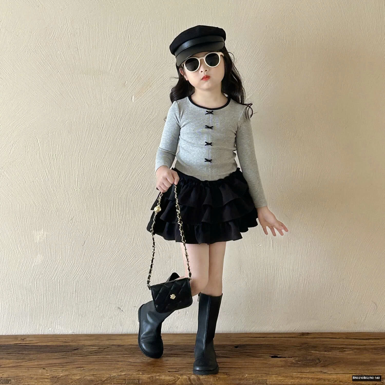 SÉT THUN XÁM MIX CHÂN VÁY TẦNG BÈO