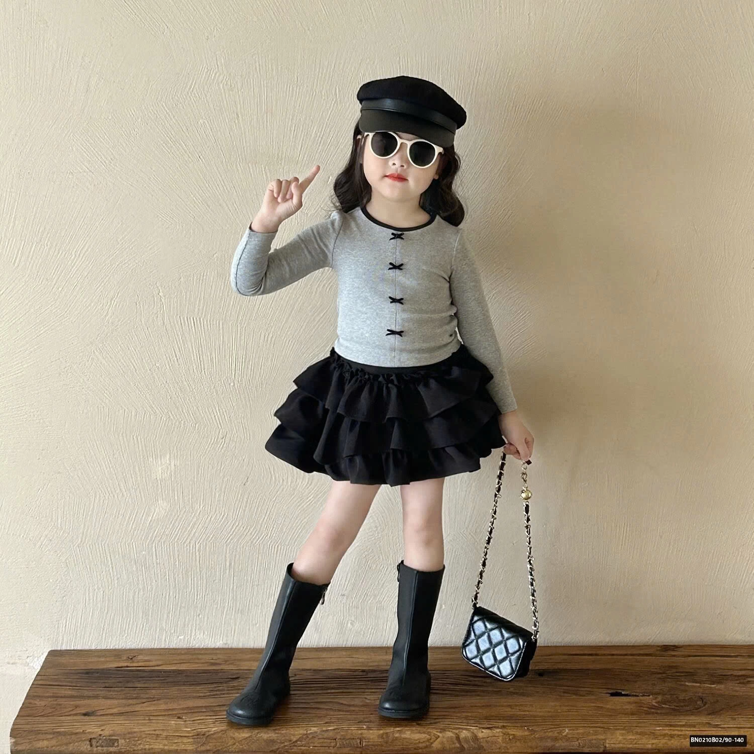 SÉT THUN XÁM MIX CHÂN VÁY TẦNG BÈO