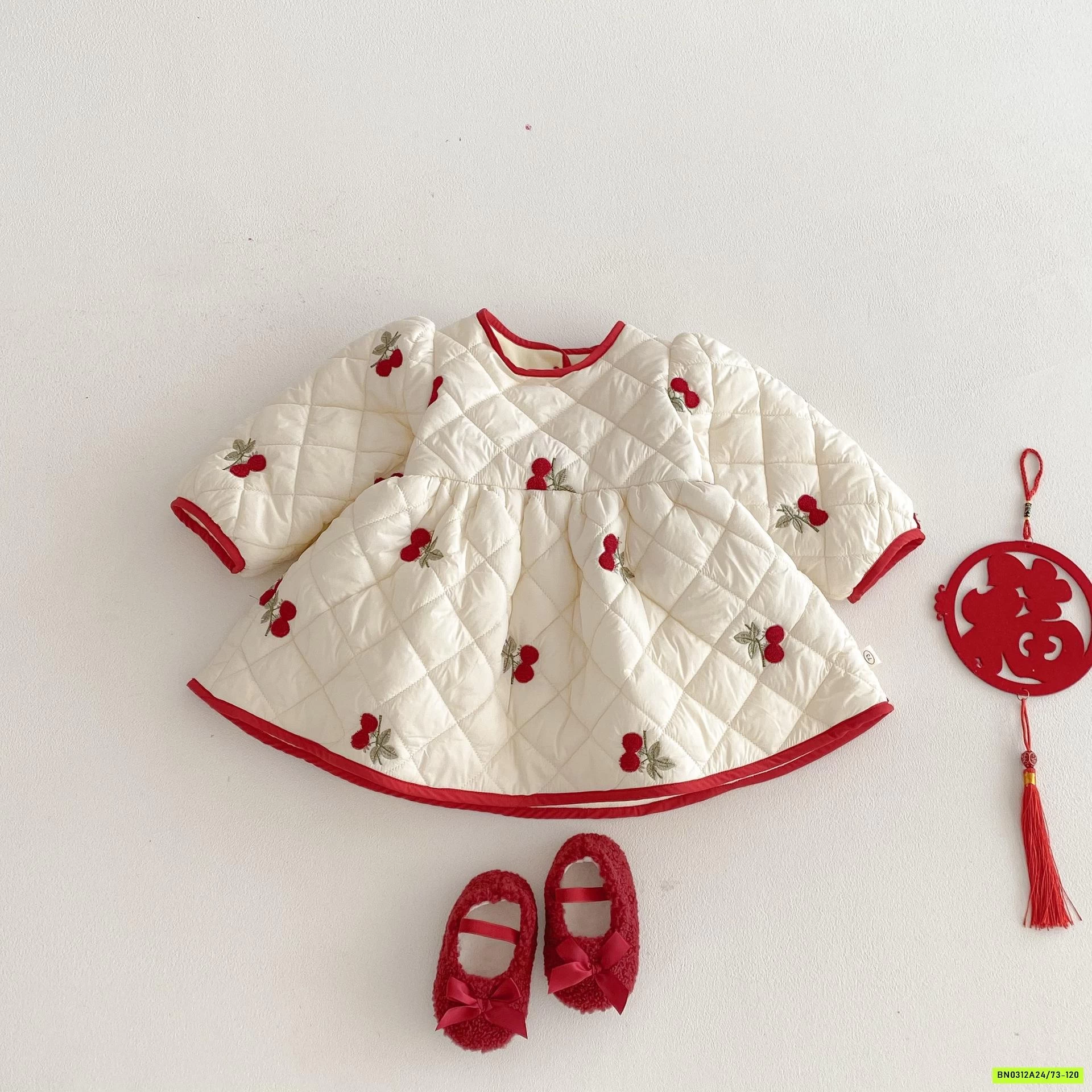 ĐẦM PHAO THÊU CHERRY LÓT NHUNG