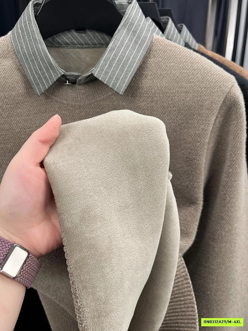 ÁO NỈ NAM PHỐI CỔ SƠ MI LÓT NHUNG