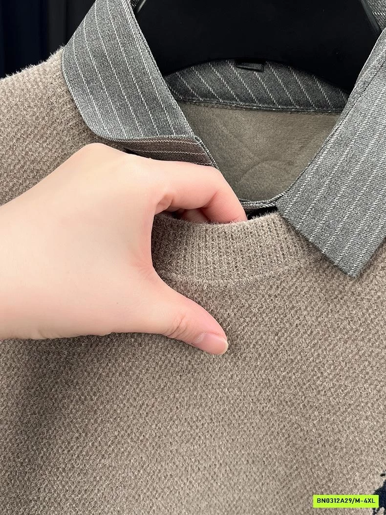 ÁO NỈ NAM PHỐI CỔ SƠ MI LÓT NHUNG