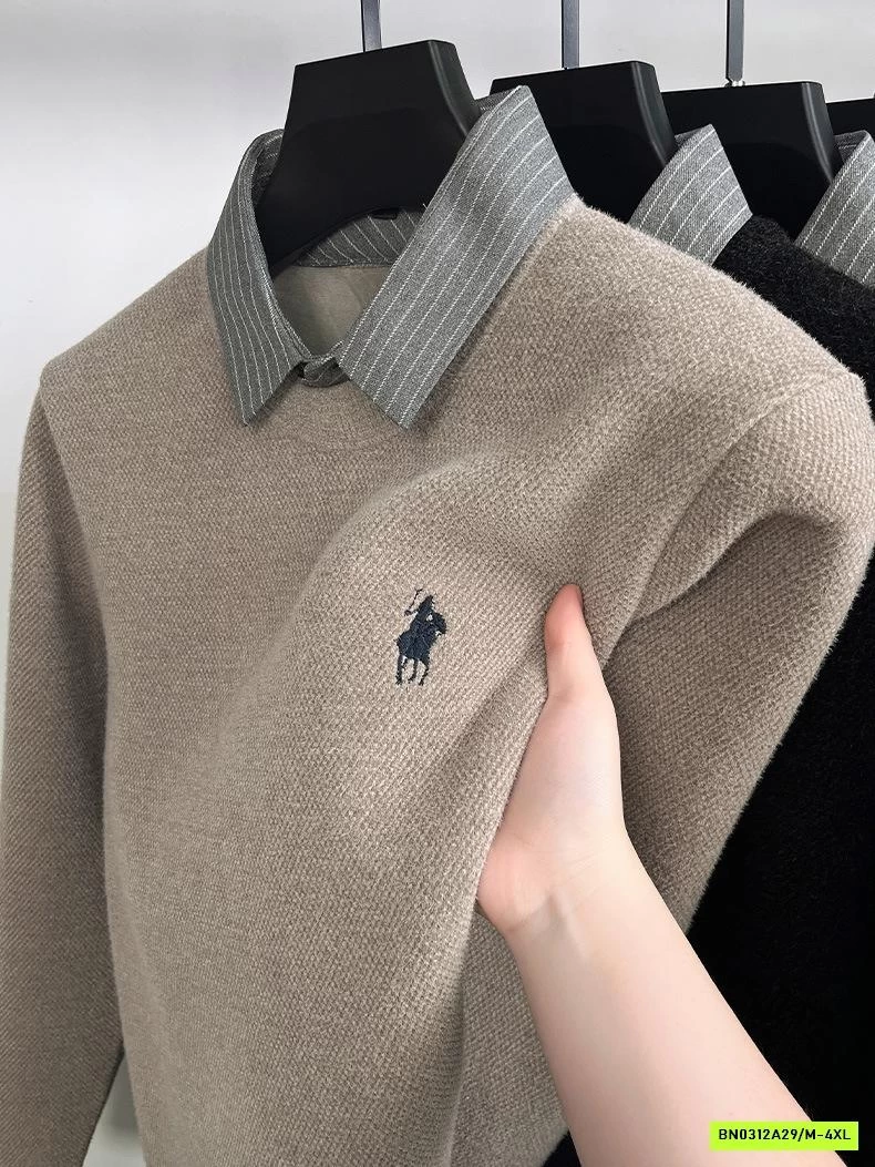 ÁO NỈ NAM PHỐI CỔ SƠ MI LÓT NHUNG