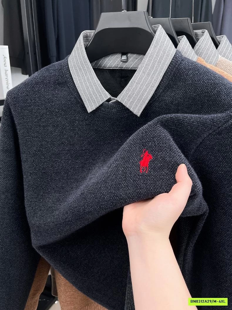 ÁO NỈ NAM PHỐI CỔ SƠ MI LÓT NHUNG