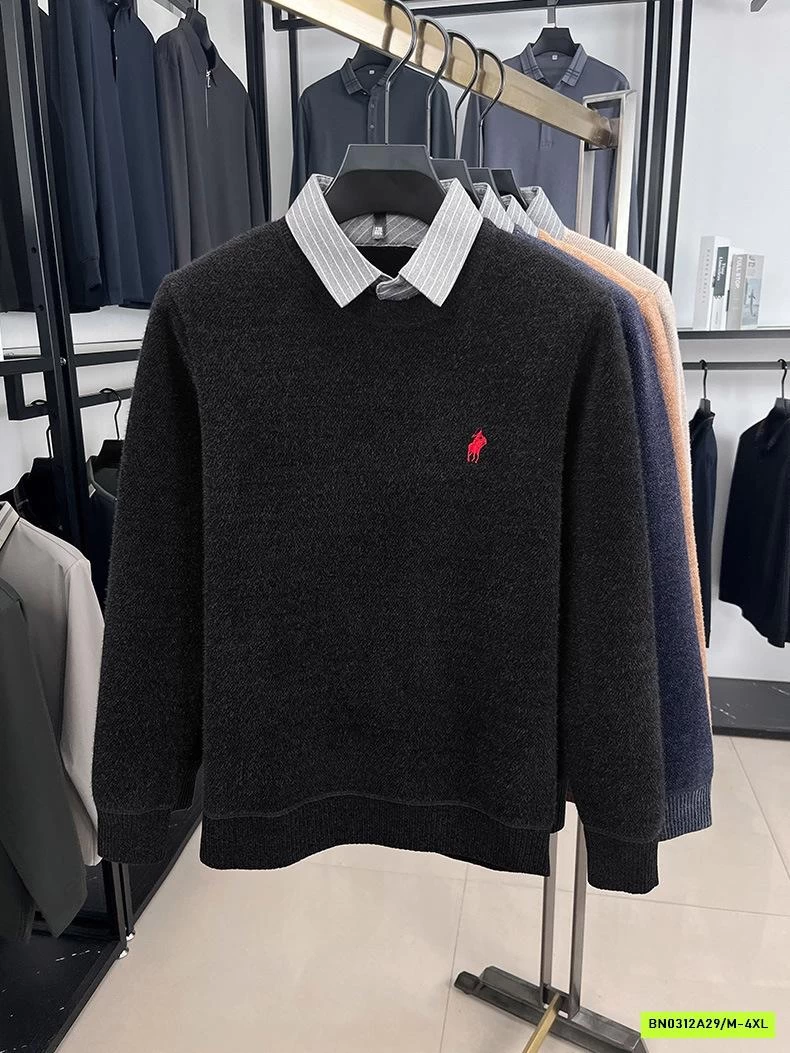 ÁO NỈ NAM PHỐI CỔ SƠ MI LÓT NHUNG