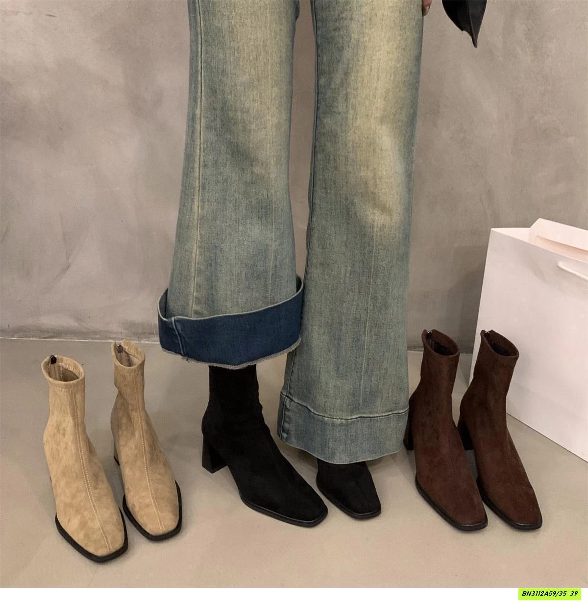 BOOT NHUNG CỔ THẤP MŨI VUÔNG